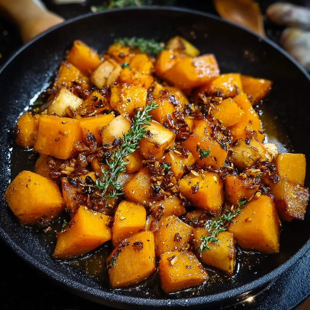 Poêlée Automnale de Butternut et Pommes Caramélisées au Thym Croustillant