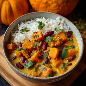 Curry Végétarien de Potimarron et Haricots Rouges au Lait de Soja