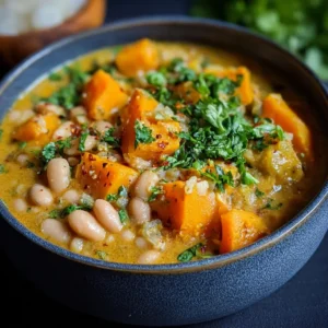 Curry de Haricots Blancs, Potiron et Lait de Noix de Coco aux Épices Douces