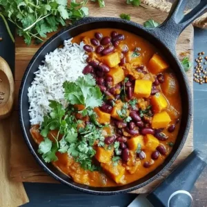 Curry Végétarien de Potimarron et Haricots Rouges au Lait de Soja