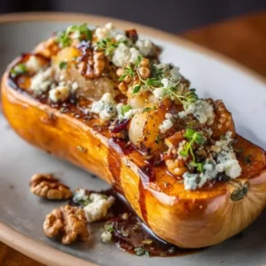 Butternut Farcie aux Poires Caramélisées, Chèvre et Noix : L'Élégance Végétarienne