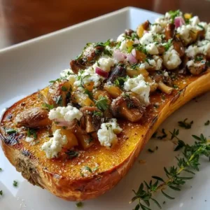 Butternut Rôtie, Farcie aux Champignons et Fromage de Chèvre