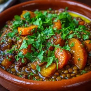 Ragoût de Lentilles Vertes, Coings et Carottes au Ras el Hanout