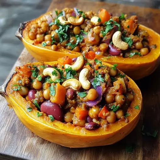 Rôti de Butternut Farcie aux Légumineuses et Curry