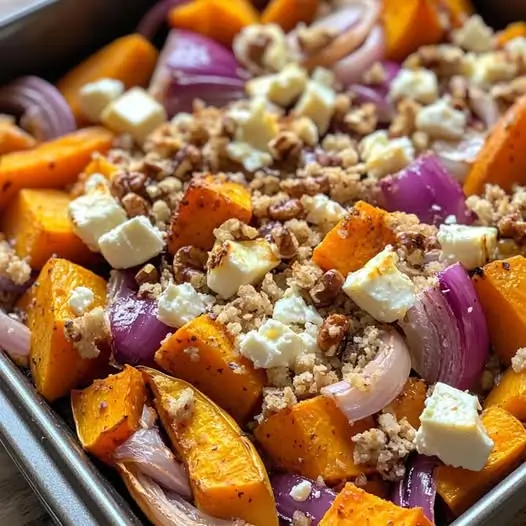 Légumes d'Hiver Rôtis, Crumble à la Feta et aux Noix