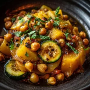 Tajine de Courge et Pommes Tardives, Pois Chiches au Curcuma