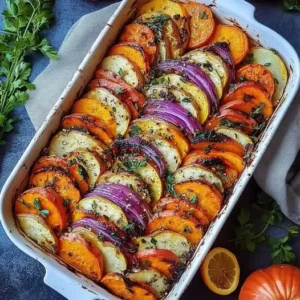 Tian Arc-en-ciel de Potimarron, Patate Douce et Carottes