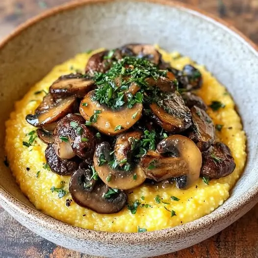 Poêlée de Champignons à l'Ail et Persil avec Polenta Crémeuse