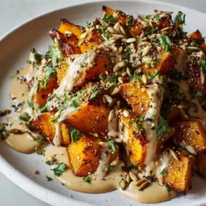 Courge Butternut Rôtie, Sauce Crémeuse Tahini et Miel
