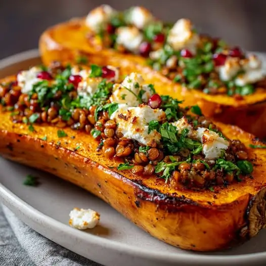 Butternut Farcie Lentilles Corail et Chèvre Crémeux