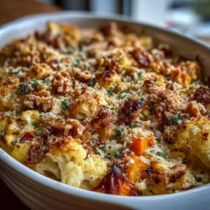 Gratin de Chou-fleur et Patate Douce, Crumble de Noix