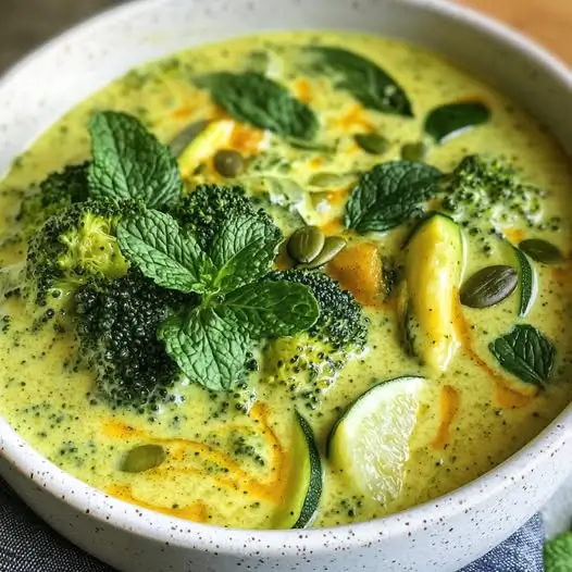 Velouté Détox aux Légumes Verts, Lait de Coco et Curcuma