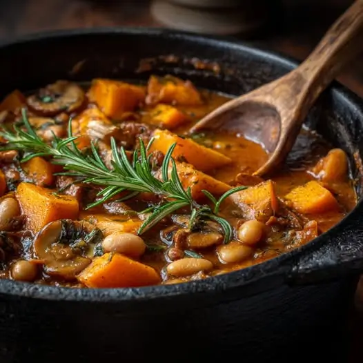 Cocotte Automnale : Courge, Haricots Blancs et Champignons