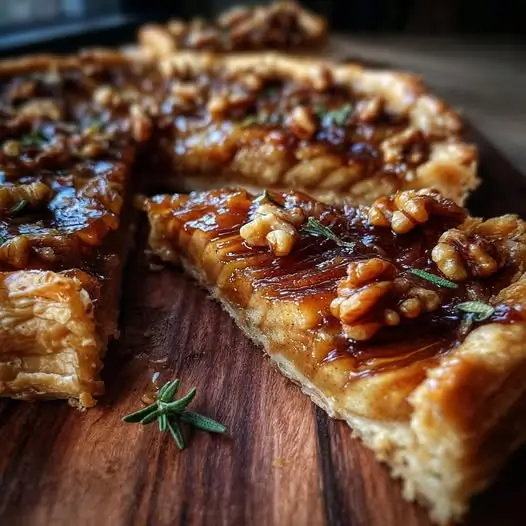 Tarte Rustique aux Pommes et Noix Caramélisées, Miel Doré et Romarin
