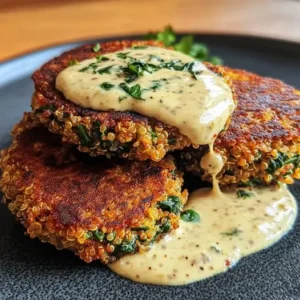Galettes de Quinoa et Épinards au Curry, Sauce Crèmeuse à la Noix de Cajou
