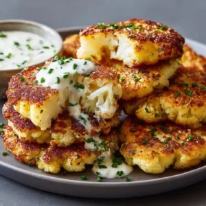 Galettes de Chou-Fleur au Parmesan Croustillantes, Sauce Yaourt Citronné
