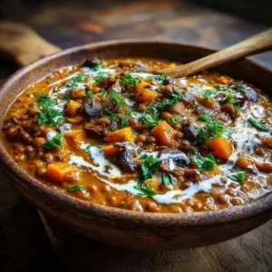 Ragoût Crémeux : Lentilles, Potiron Fondant et Champignons Terreux