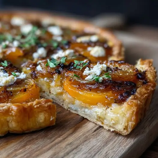 Tarte Fine : Courge Rôtie, Oignons Confits et Fromage de Brebis
