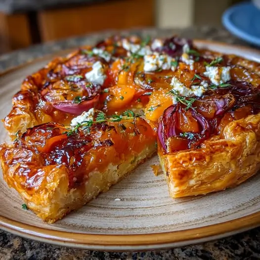 Tatin Salée de Courge, Oignons Rouges et Feta Dorée