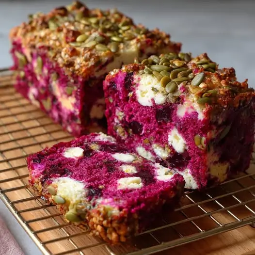 Cake Salé Végétal : Betterave Pourpre, Feta et Croquant de Graines de Courge