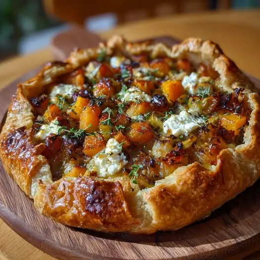 Tarte Rustique Automnale : Poireaux, Courge, Chèvre et Miel de Thym