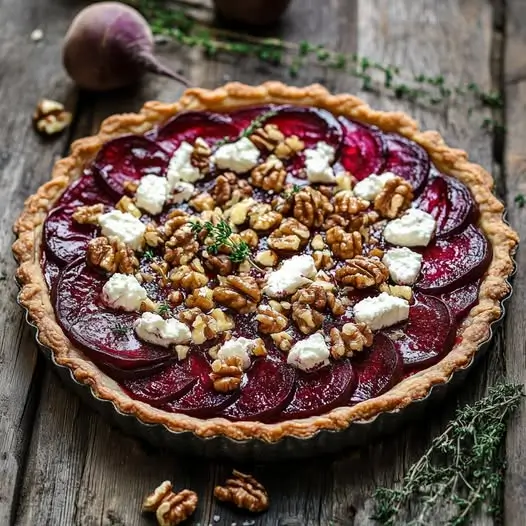 Tarte aux Betteraves Caramélisées, Fromage de Chèvre et Noix