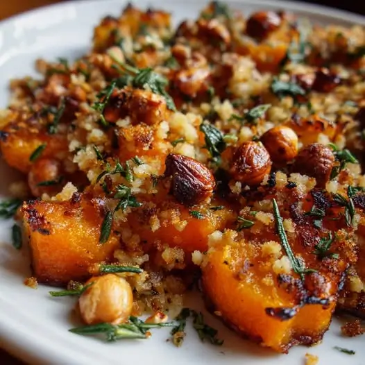 Crumble d’Automne Salé : Butternut Crémeuse, Thym et Croûte de Noisettes