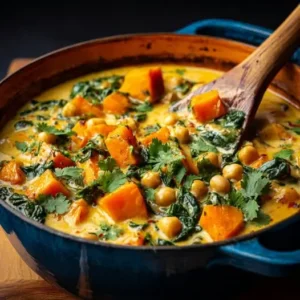 Cocotte Patate Douce, Épinards et Pois Chiches au Lait de Coco
