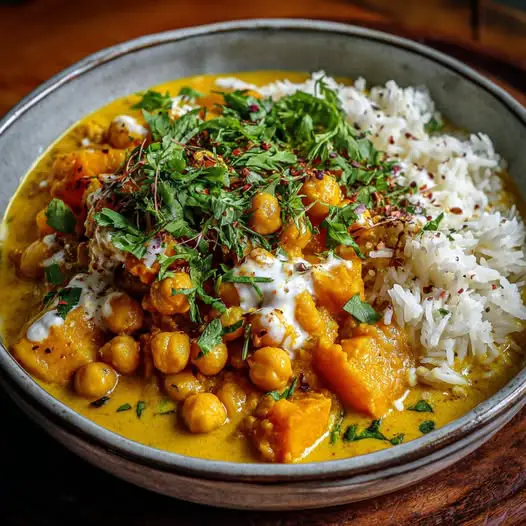 Curry Onctueux : Butternut, Pois Chiches, Coco et Épices Douces