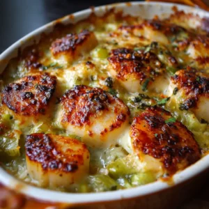 Gratin de Saint-Jacques aux poireaux