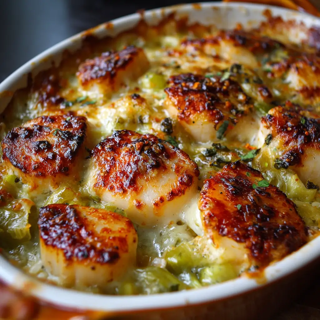 Gratin de Saint-Jacques aux poireaux