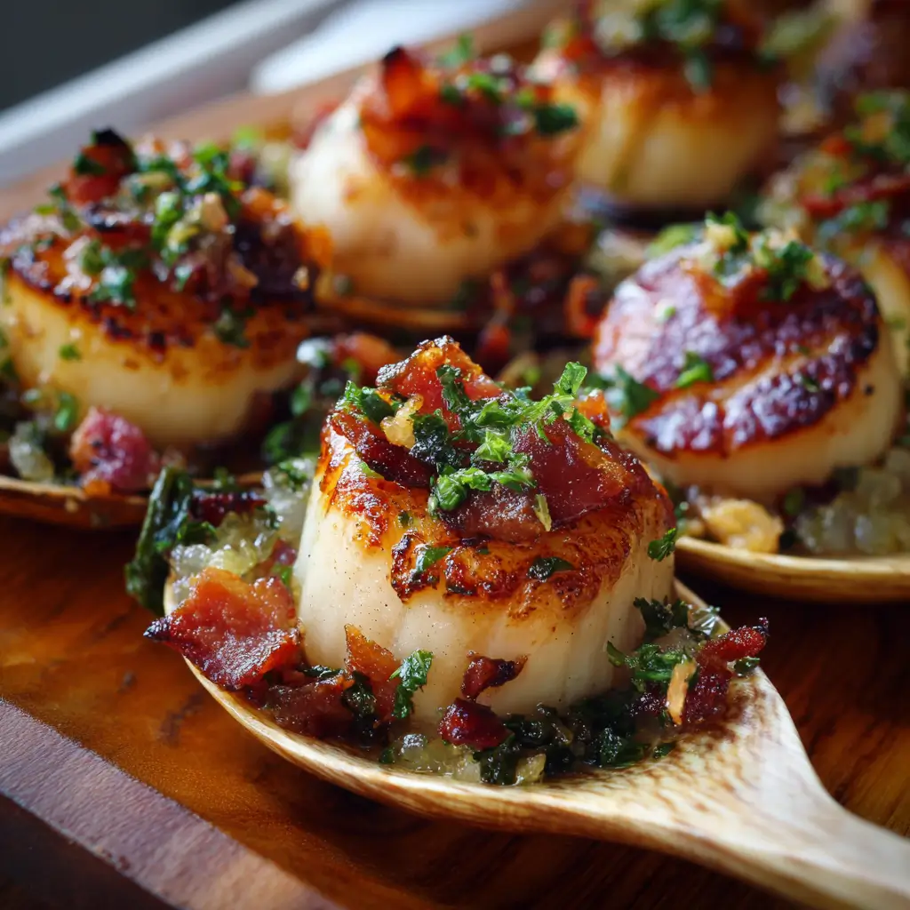Cuillères apéritives aux Saint-Jacques poêlées