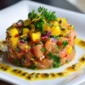 Tartare de Saumon, Mangue et Fruit de la Passion