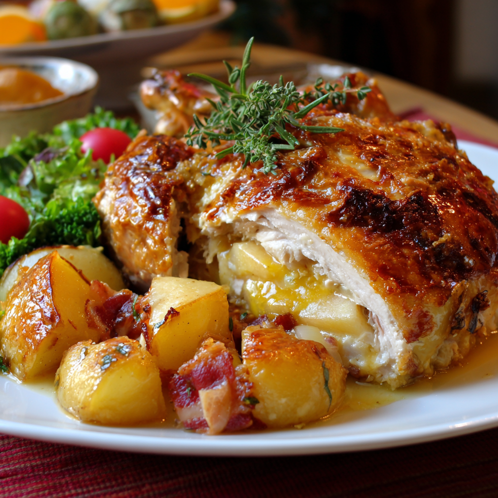 Dinde Rôtie Farcie aux Pommes et Boudin Blanc