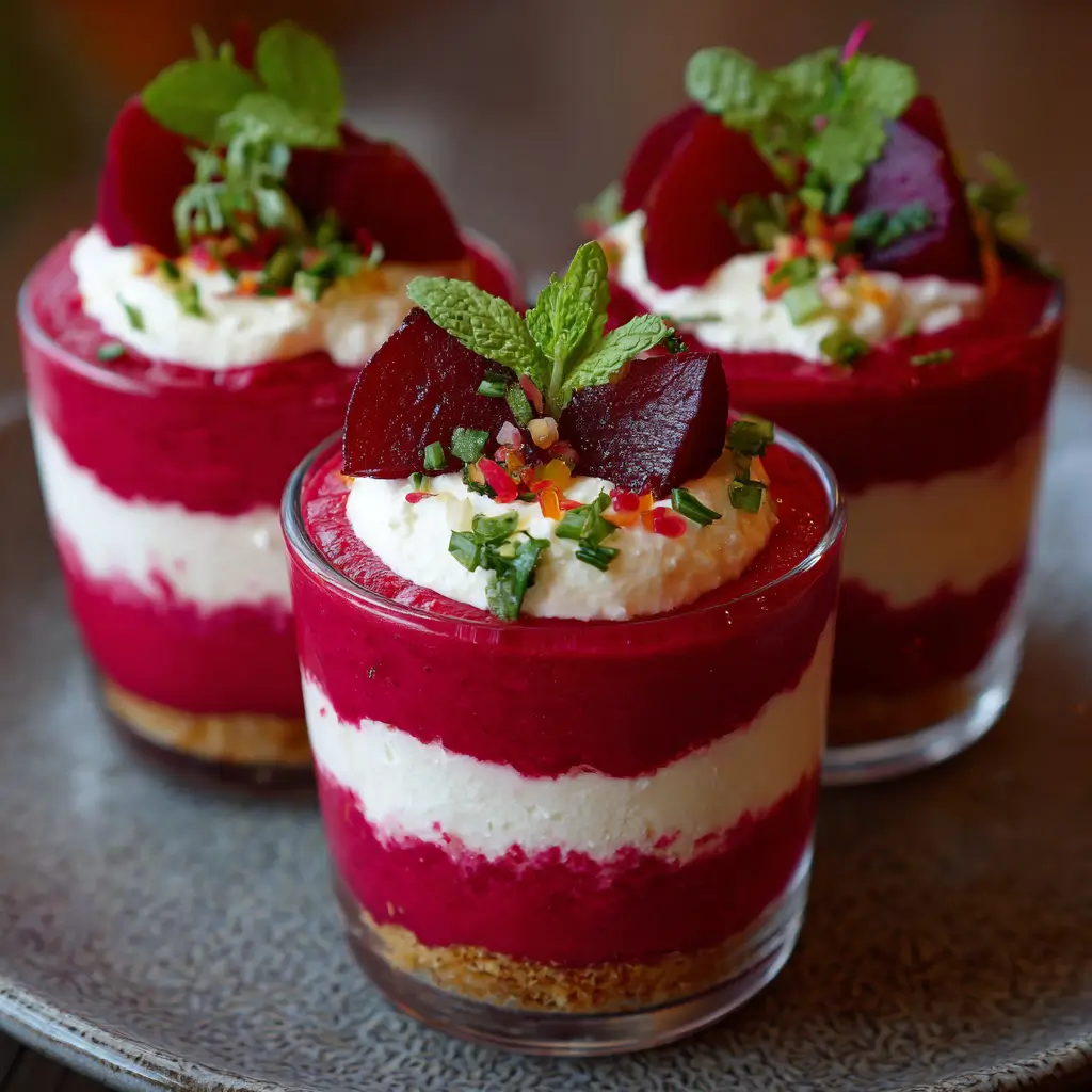 Verrines mousse de betterave et fromage frais