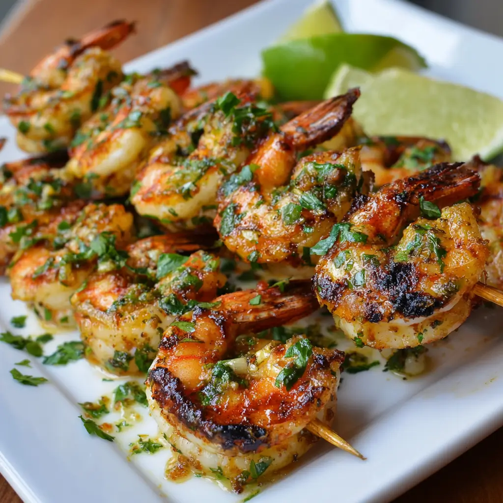 Brochettes de crevettes marinées au citron vert