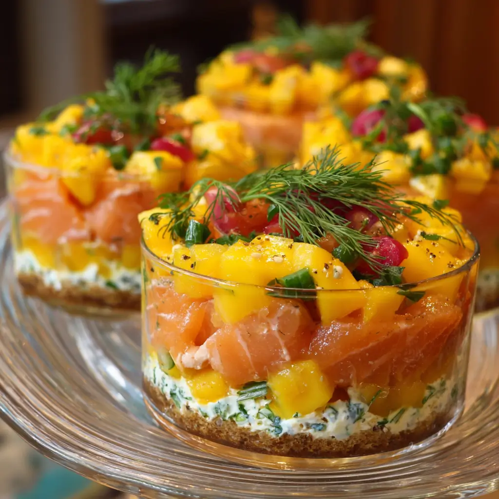 Verrines saumon, mangue et aneth