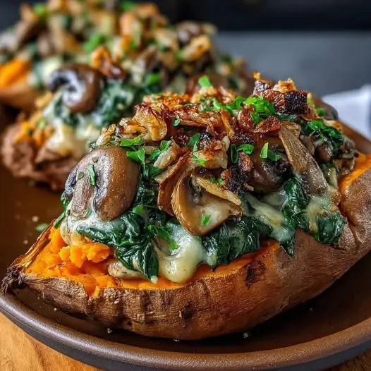 Patates Douces Rôties Farcies aux Champignons