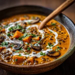 Ragoût Forestier : Lentilles, Potiron Fondant et Crème de Champignons