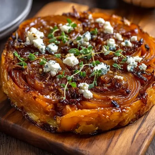 Tarte Tatin Inversée : Patate Douce, Oignons Confits et Feta Salée