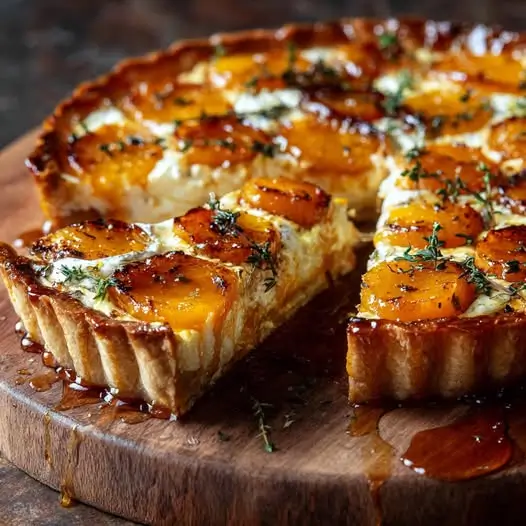 Tarte Étoilée : Courge Douce, Chèvre et Sirop de Miel Chaud