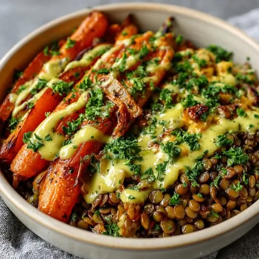Bowl Énergie Végétal : Lentilles, Carottes Rôties et Vinaigrette Érable-Moutarde