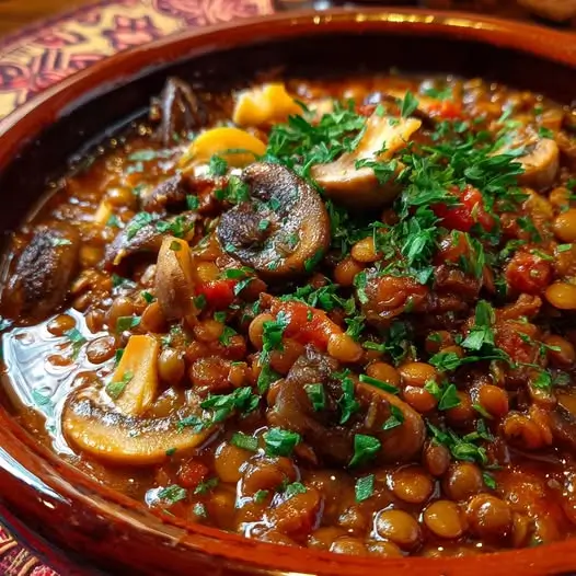 Ragoût Épicé : Lentilles, Champignons des Bois et Saveurs Orientales