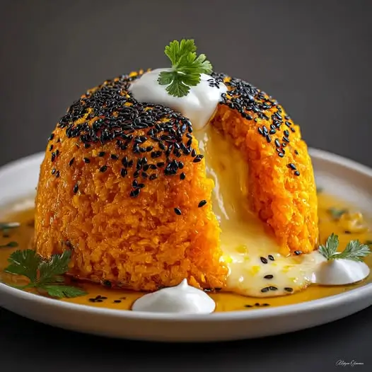 Dôme d'Hiver : Purée de Courge, Cœur Fondant à la Feta et Sésame Noir