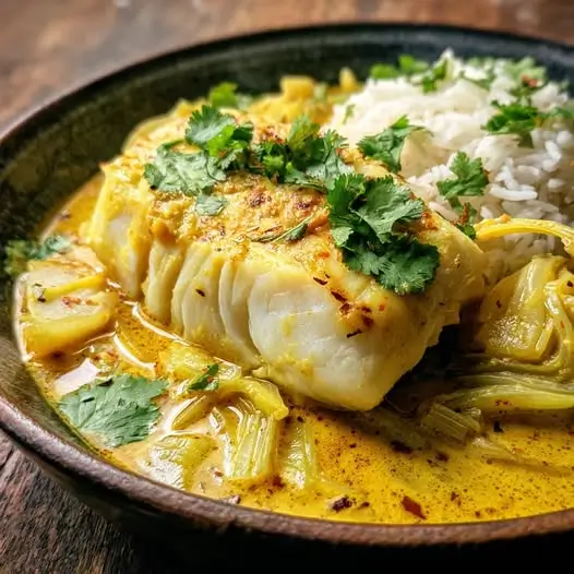 Cabillaud Épicé au Poireau et Lait de Coco