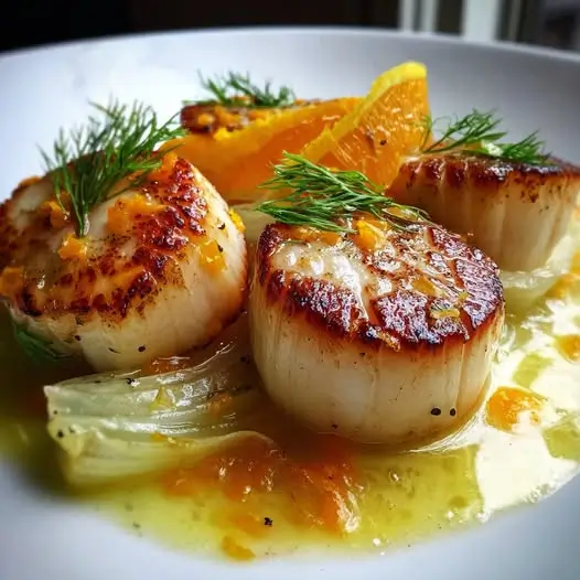 Saint-Jacques Poêlées sur Fondue de Fenouil à l'Orange