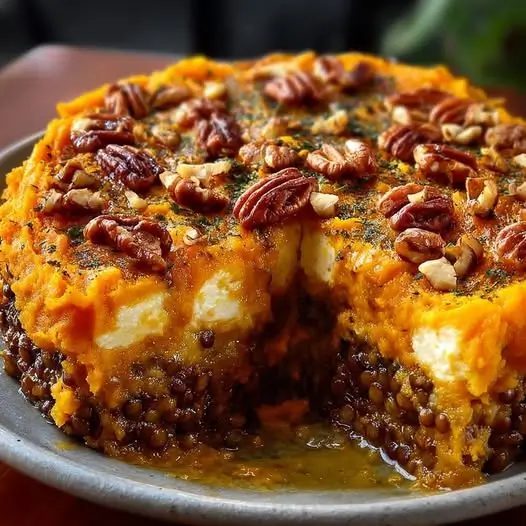 Parmentier Végétal : Purée de Courge, Lentilles et Chèvre Gratiné