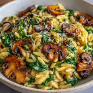 Orzo Velours : Champignons Sautés, Épinards et Crème de Parmesan