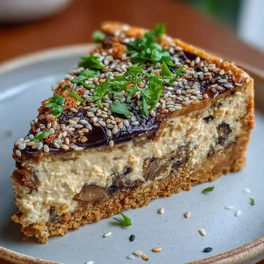 Cheesecake Aubergine, Tahini et Sésame