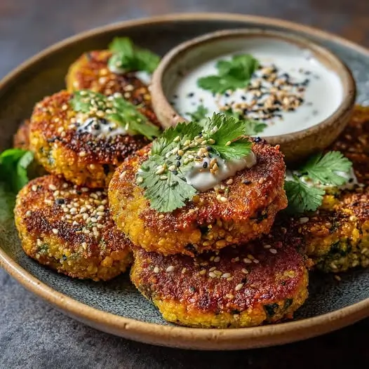 Galettes de Pois Chiches à la Coriandre et Sauce Yaourt